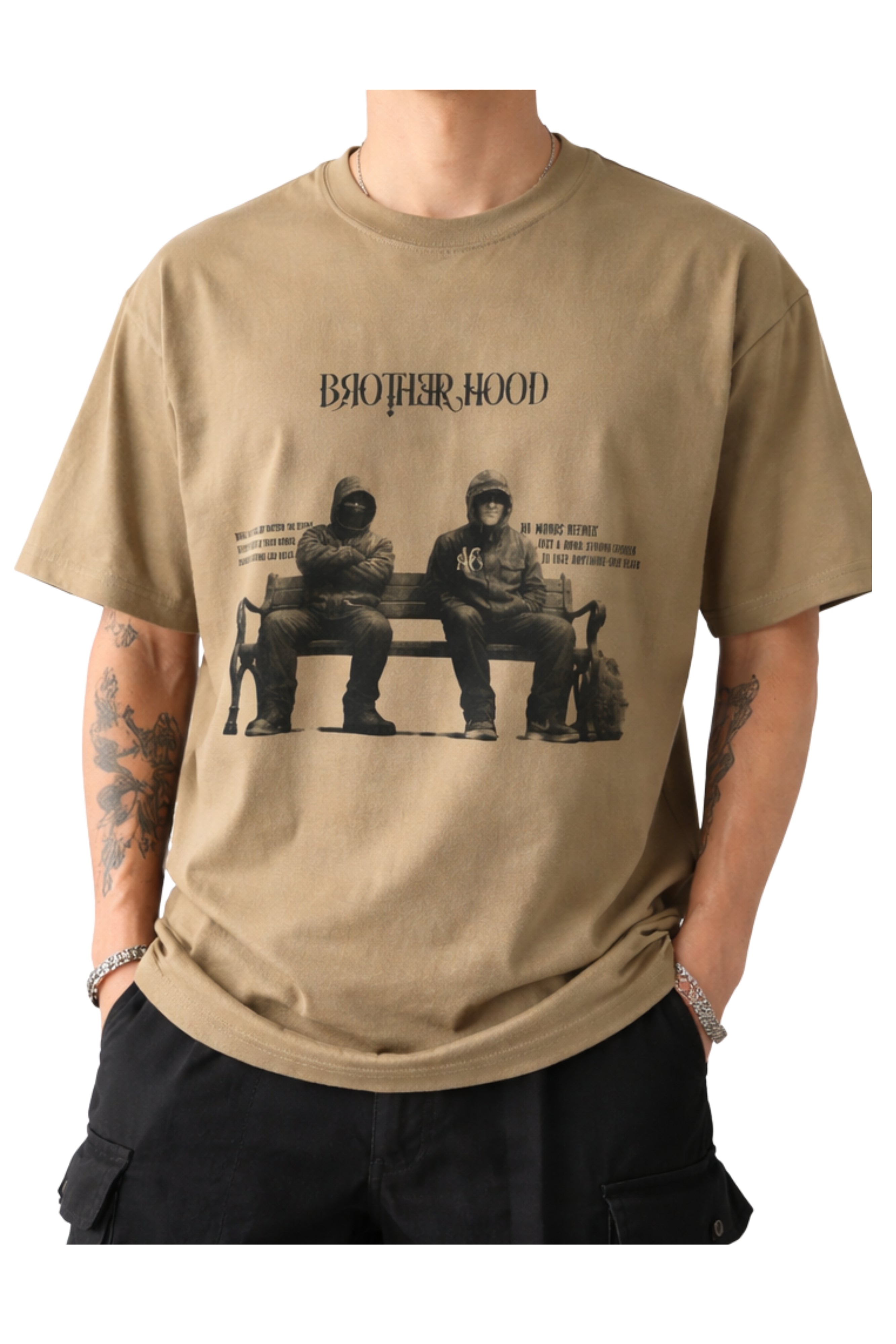 Brotherhood Oversized Graphic T-Shirt – Khaki